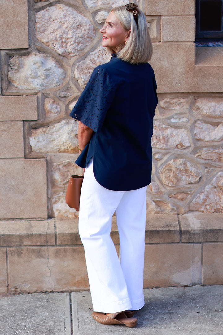 Marisol Lace Slv Shirt | NAVY
