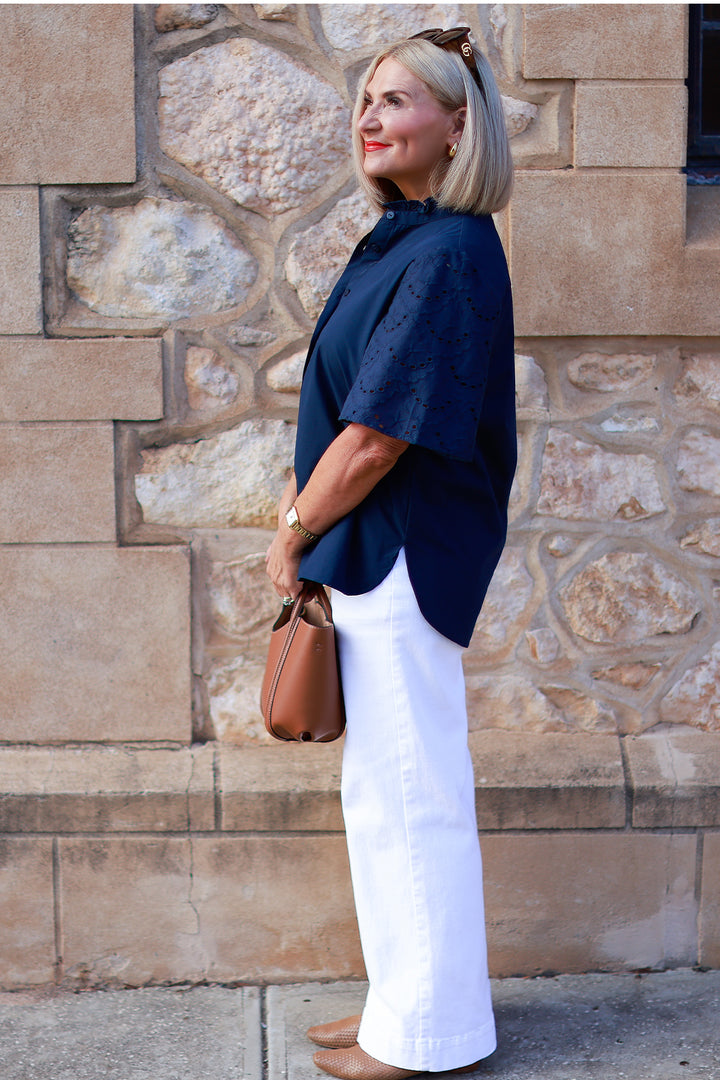 Marisol Lace Slv Shirt | NAVY