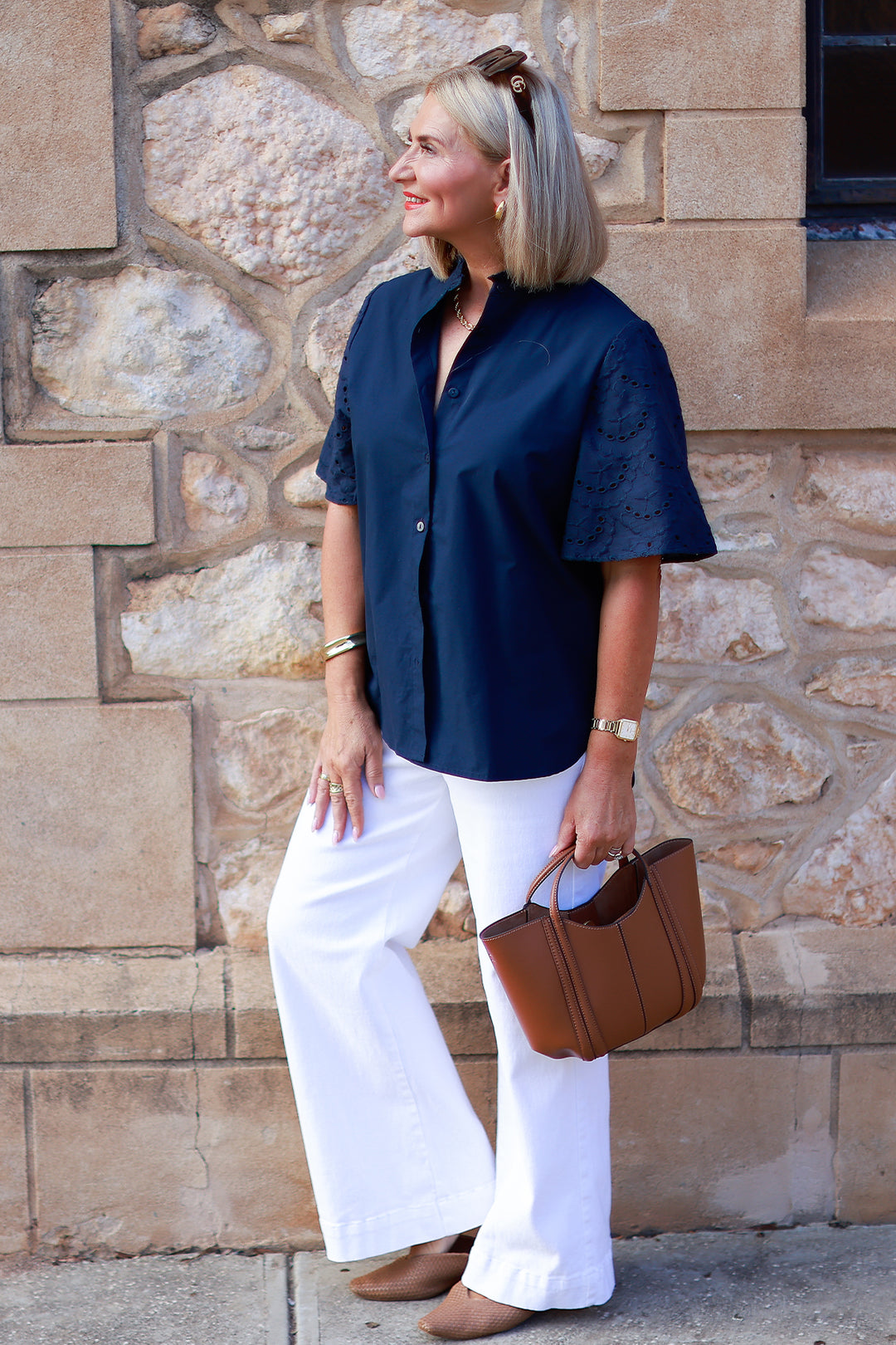 Marisol Lace Slv Shirt | NAVY