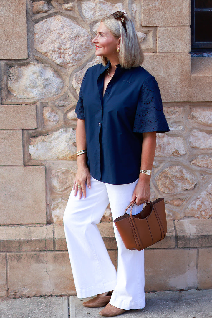 Marisol Lace Slv Shirt | NAVY