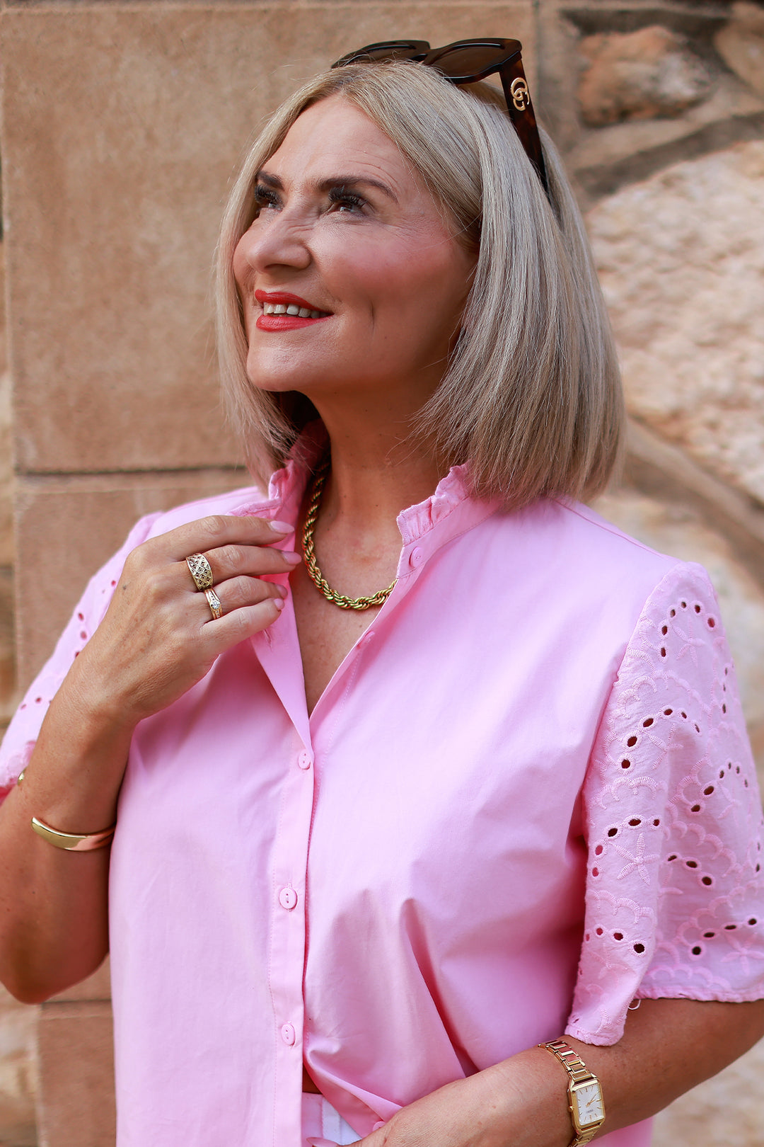 Marisol Lace Slv Shirt | STRAWBERRY CREAM