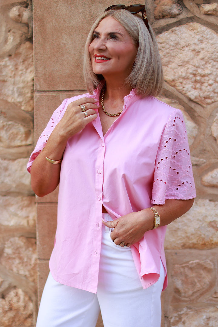 Marisol Lace Slv Shirt | STRAWBERRY CREAM