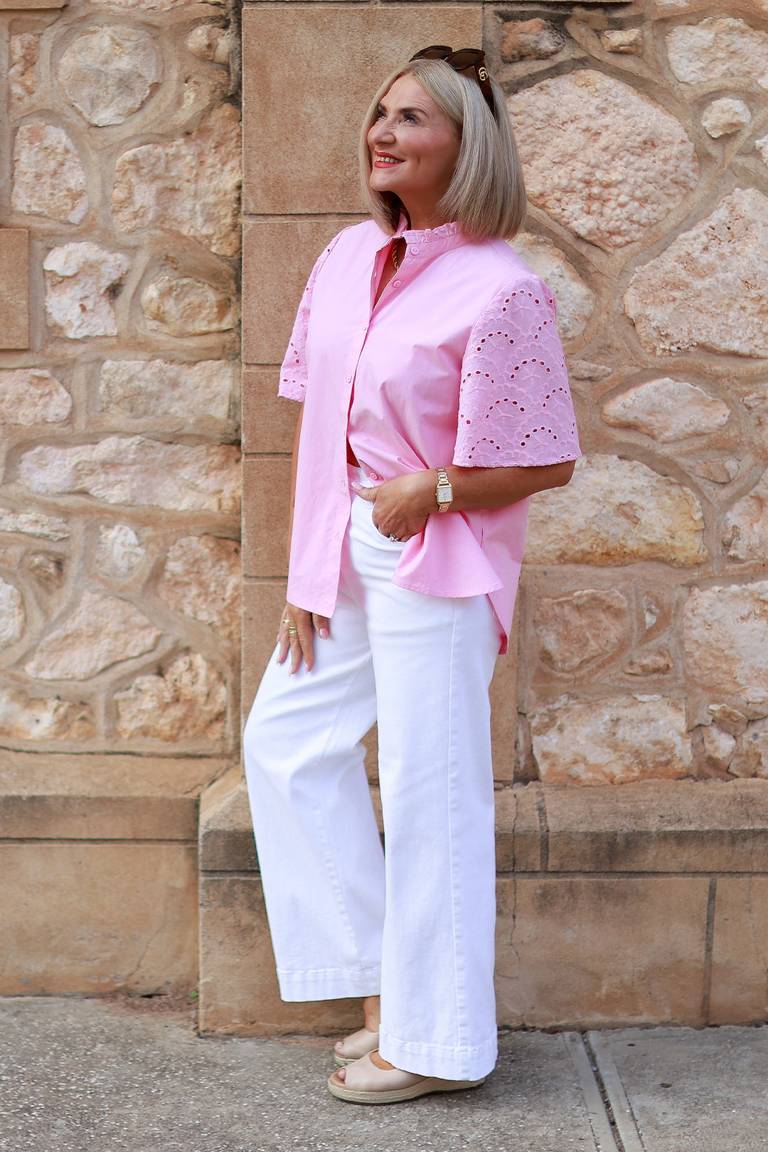 Marisol Lace Slv Shirt | STRAWBERRY CREAM