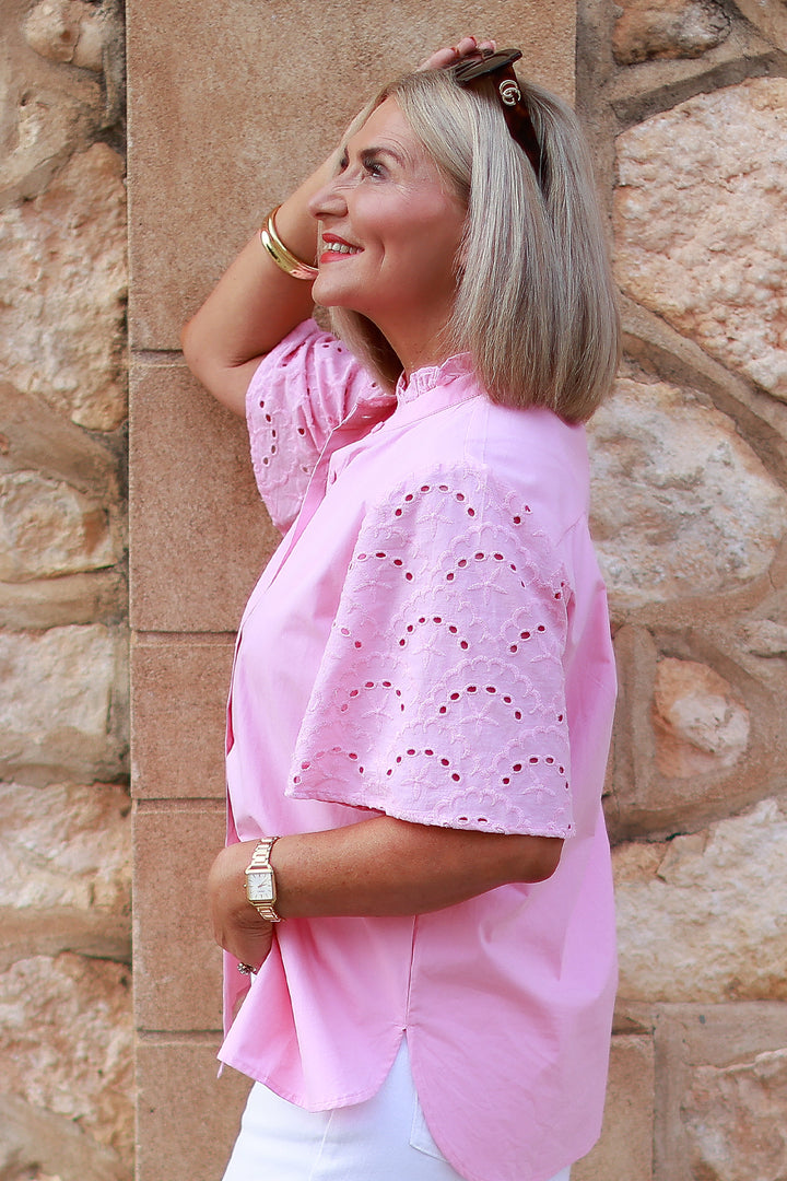 Marisol Lace Slv Shirt | STRAWBERRY CREAM