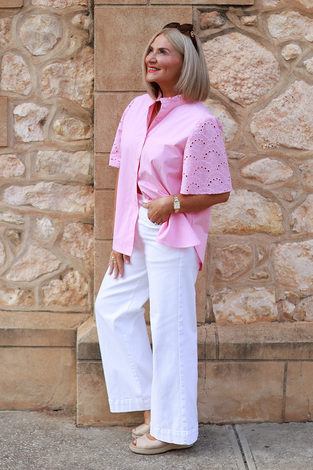 Marisol Lace Slv Shirt | STRAWBERRY CREAM