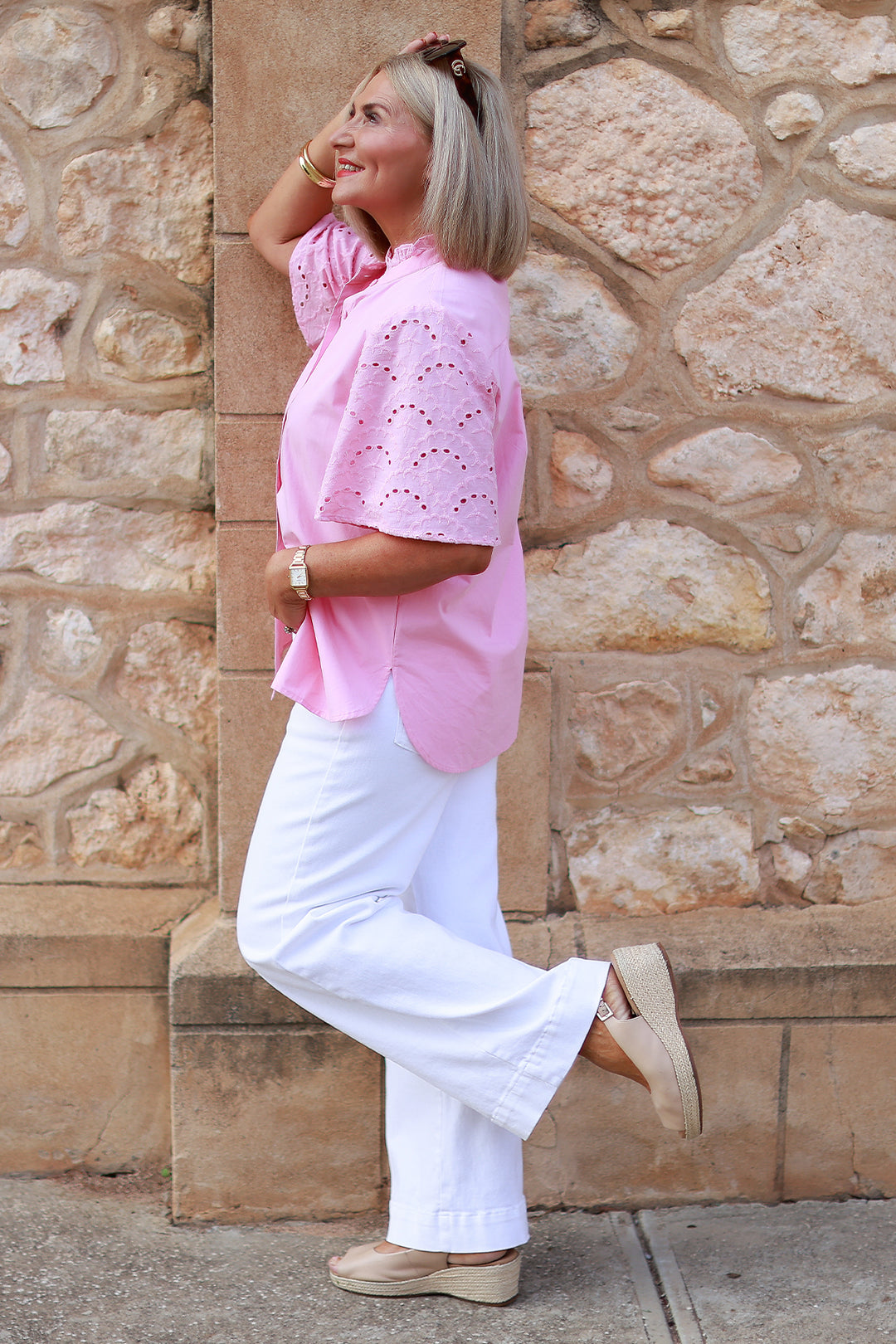 Marisol Lace Slv Shirt | STRAWBERRY CREAM