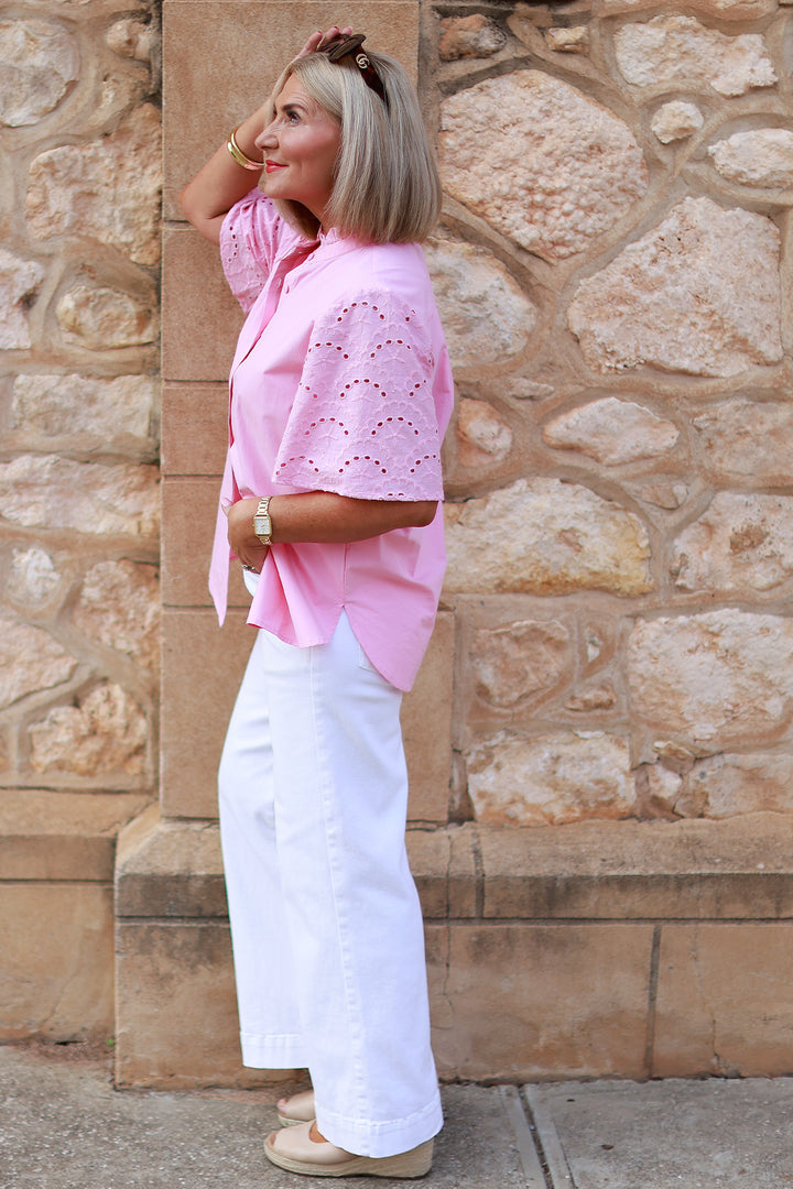 Marisol Lace Slv Shirt | STRAWBERRY CREAM