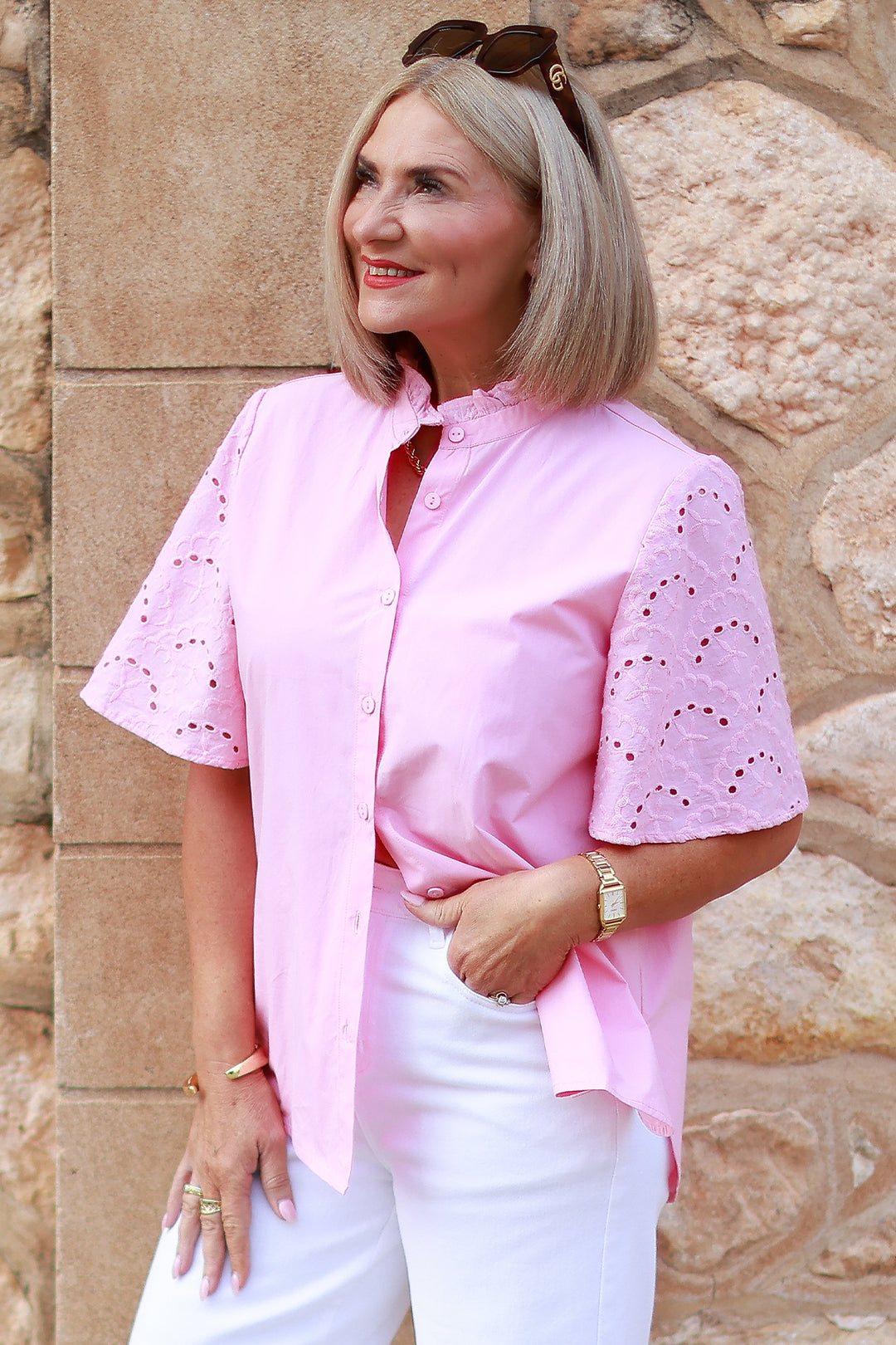 Marisol Lace Slv Shirt | STRAWBERRY CREAM