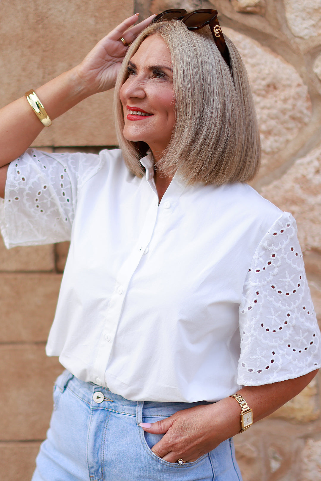 Marisol Lace Slv Shirt | WHITE