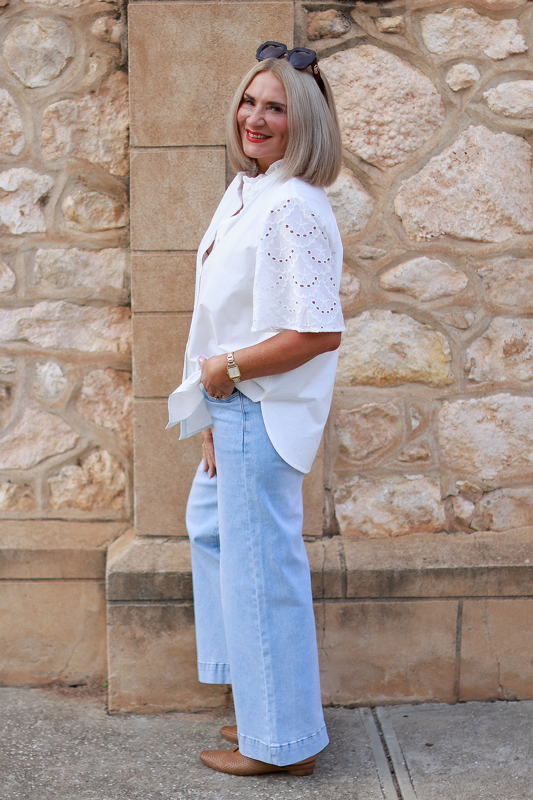 Marisol Lace Slv Shirt | WHITE