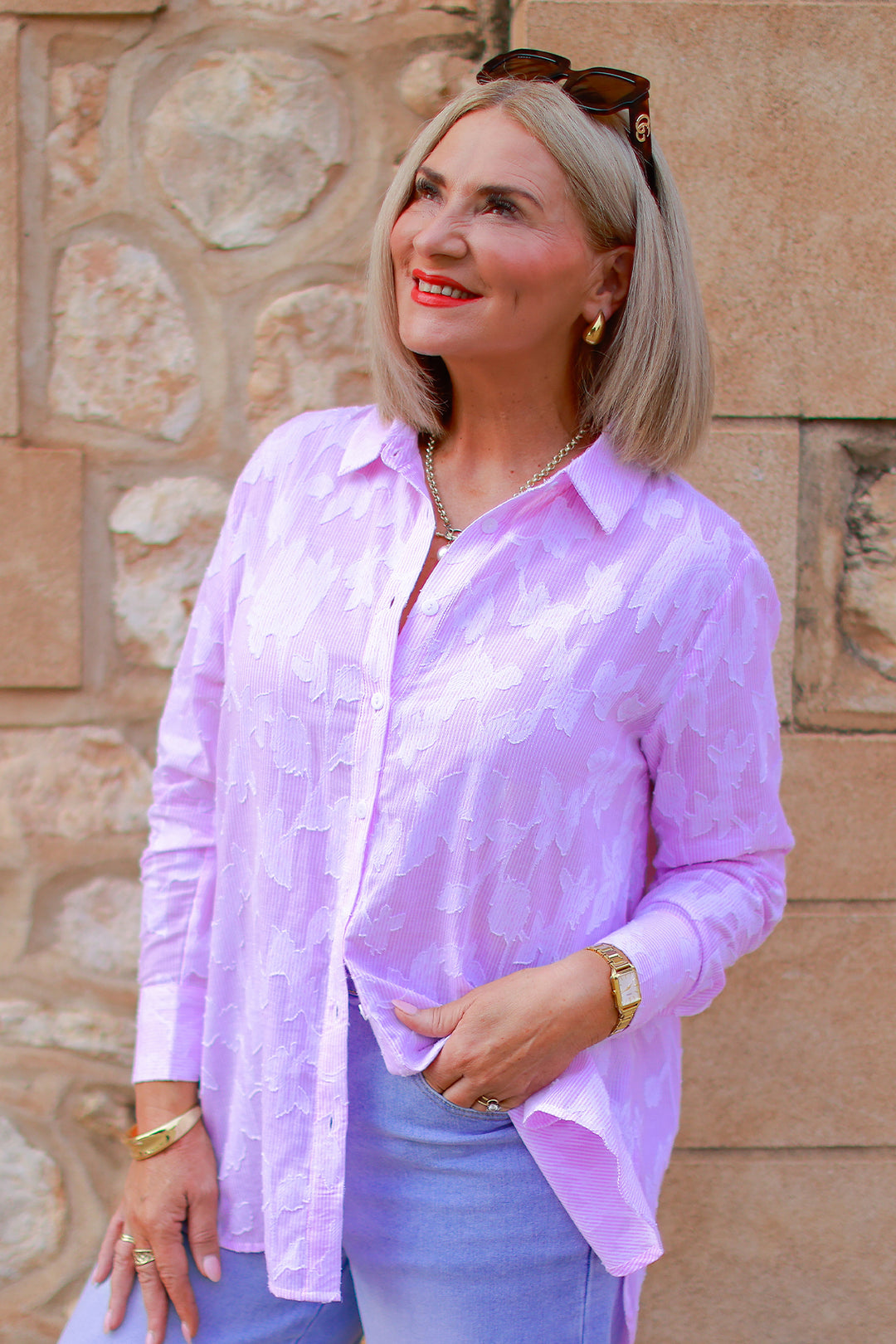 Lacey Stripe Shirt | Pink