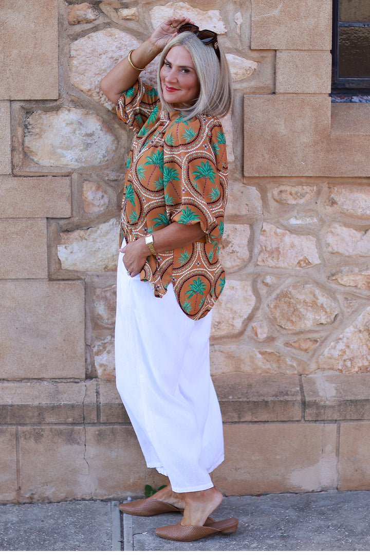 Palm Print Shirt | Tan