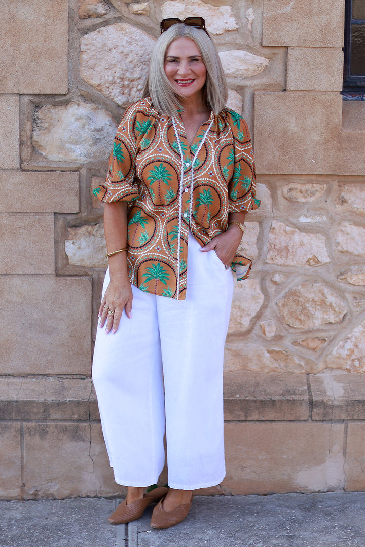 Palm Print Shirt | Tan