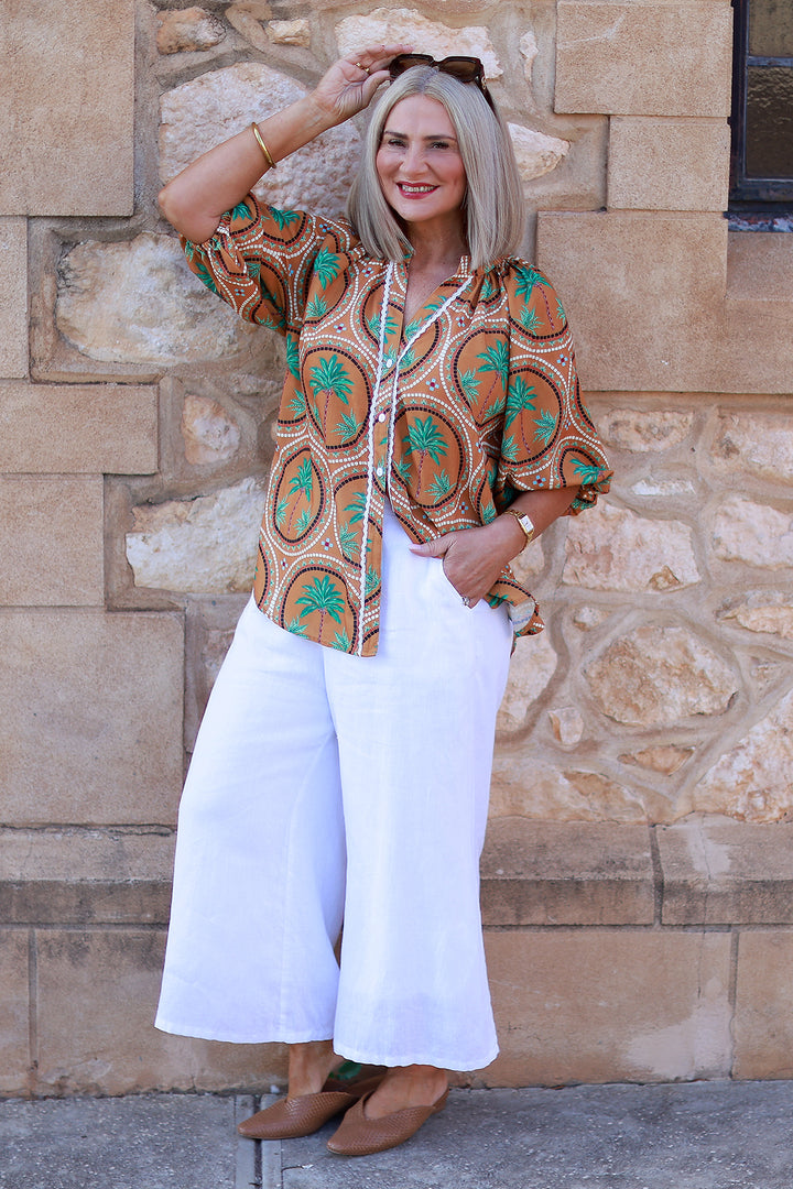 Palm Print Shirt | Tan