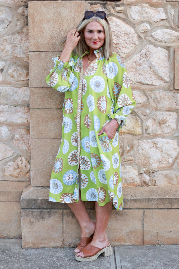 Sun Chaser Shirt Dress | GREEN & TAN