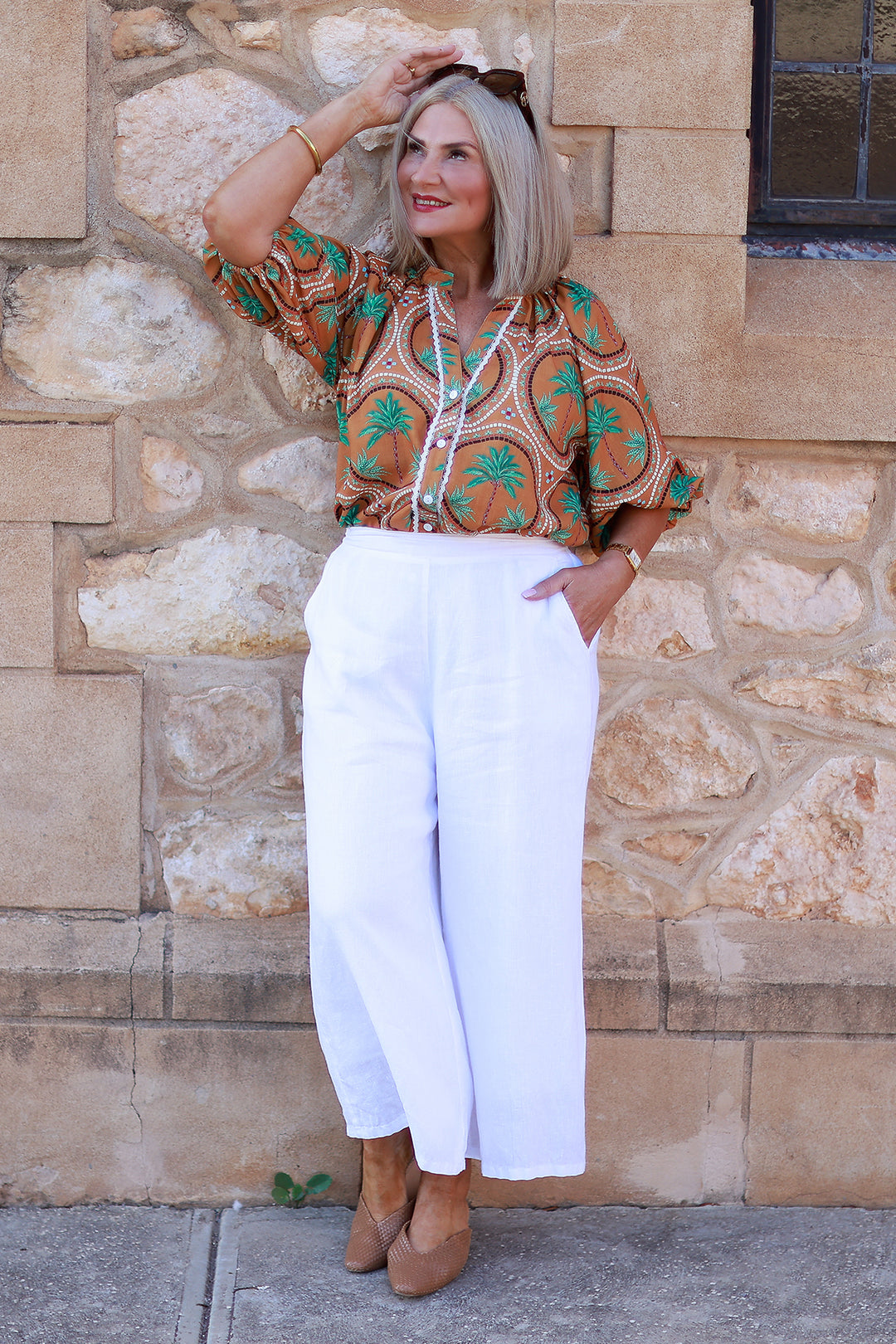 Palm Print Shirt | Tan