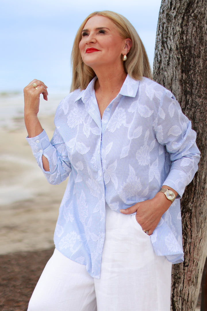 Lacey Stripe Shirt | Blue