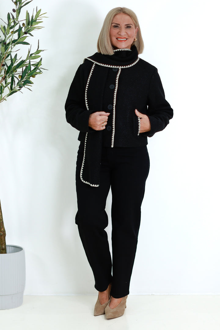 Audree Boucl'e Jacket & Scarf | BLACK & CREAM