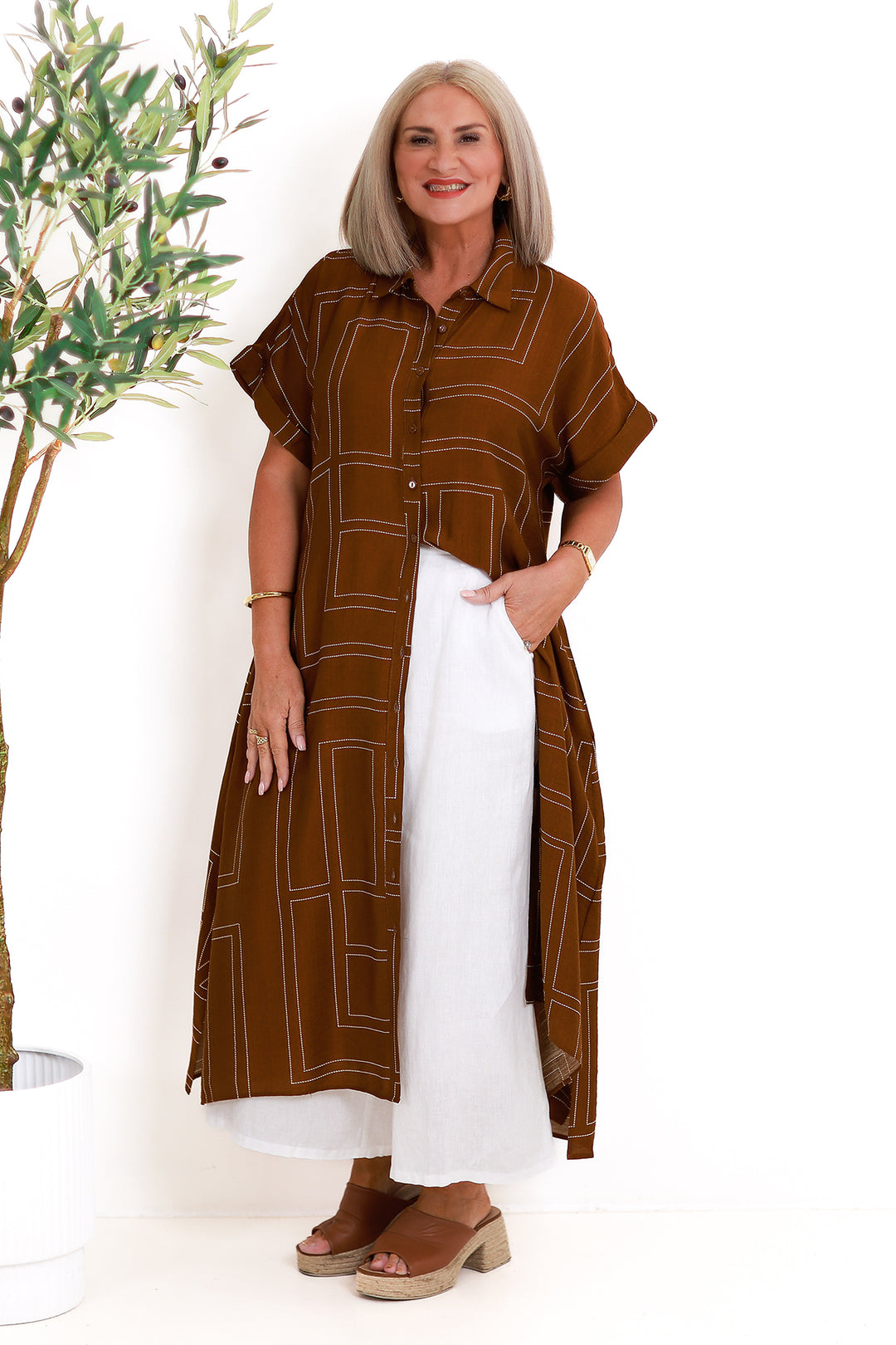 Riveria Relaxed Shirt Dress | TAN