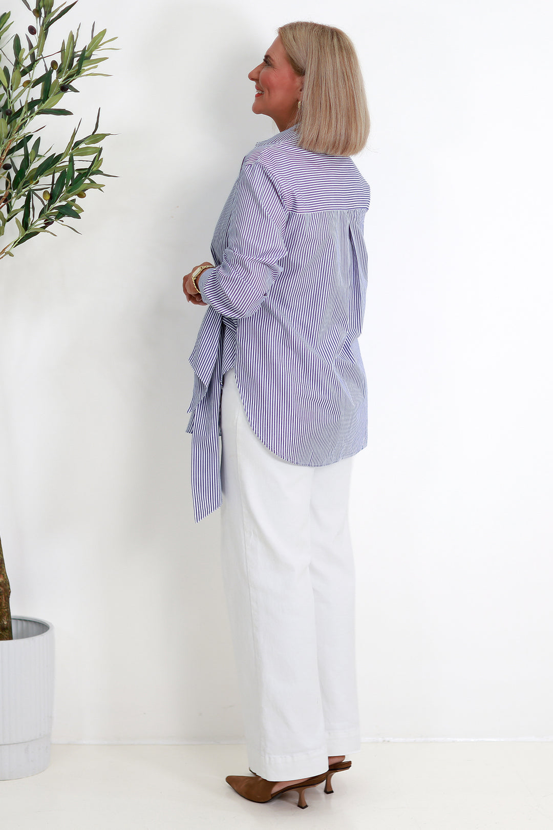 Georgina Tie Shirt | NAVY STRIPE
