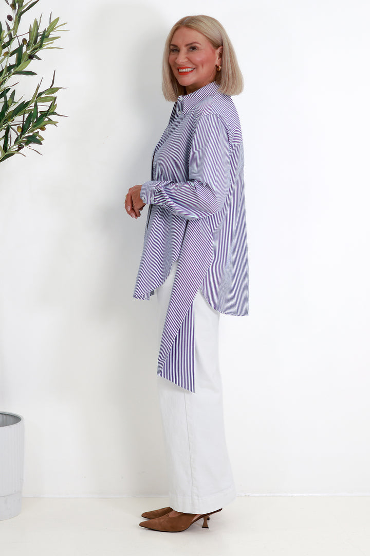Georgina Tie Shirt | NAVY STRIPE