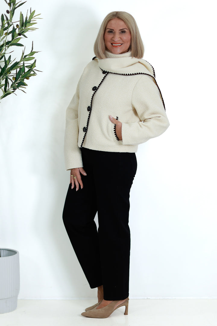 Audree Boucl'e Jacket & Scarf |  CREAM BLACK