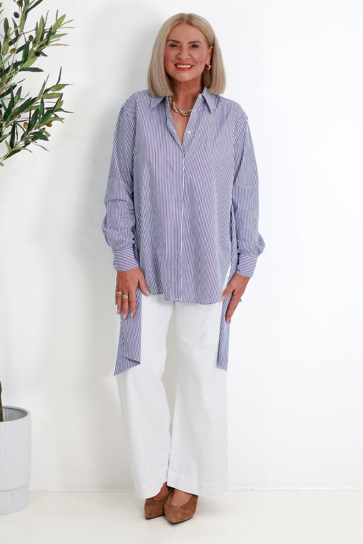 Georgina Tie Shirt | NAVY STRIPE
