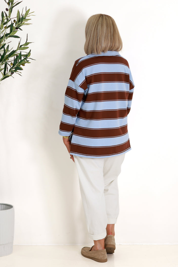 Luxe Polo Sweater 7/8 Slv | BLUE & COCO