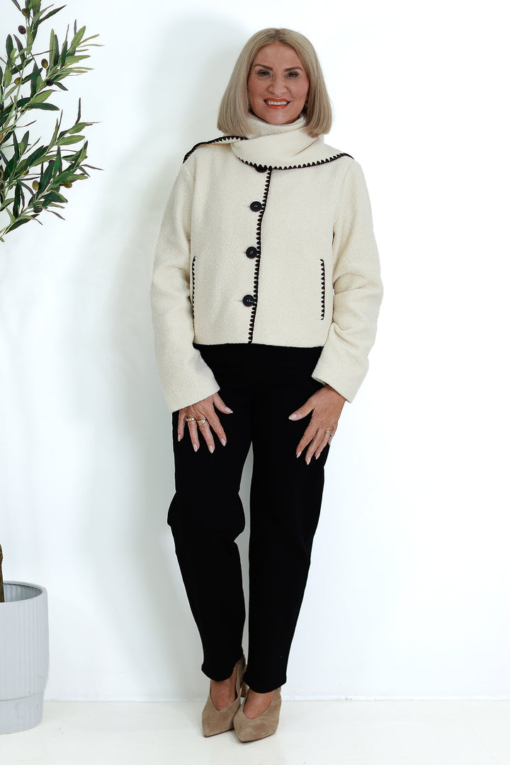 Audree Boucl'e Jacket & Scarf |  CREAM BLACK
