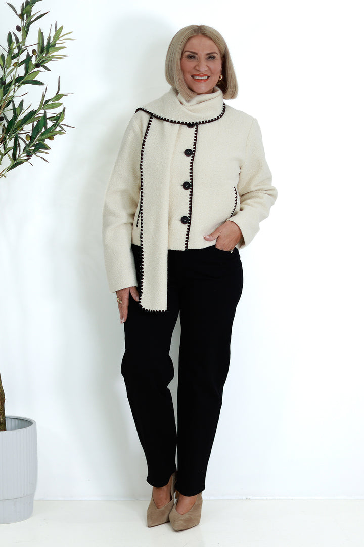 Audree Boucl'e Jacket & Scarf |  CREAM BLACK