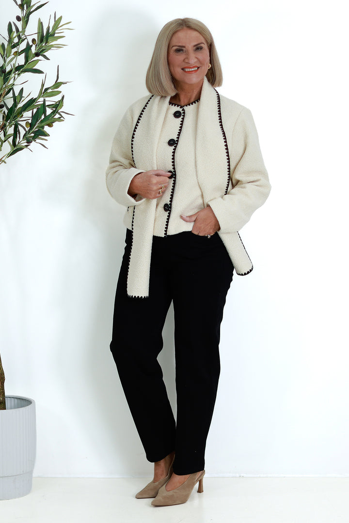 Audree Boucl'e Jacket & Scarf |  CREAM BLACK