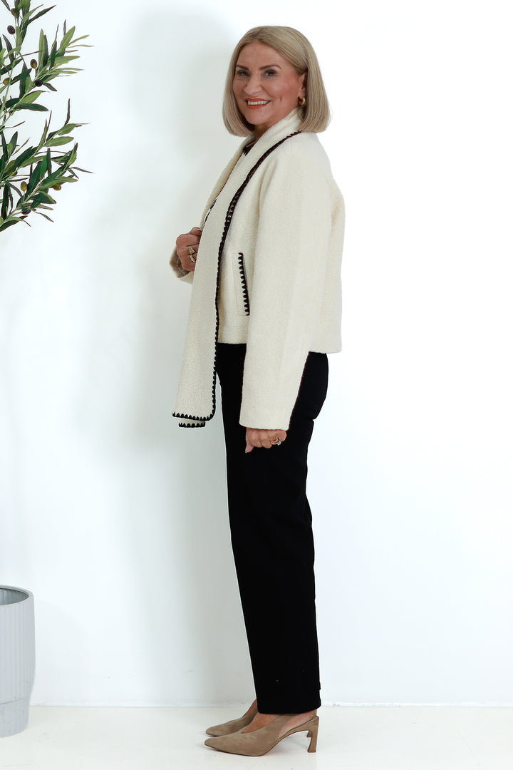 Audree Boucl'e Jacket & Scarf |  CREAM BLACK