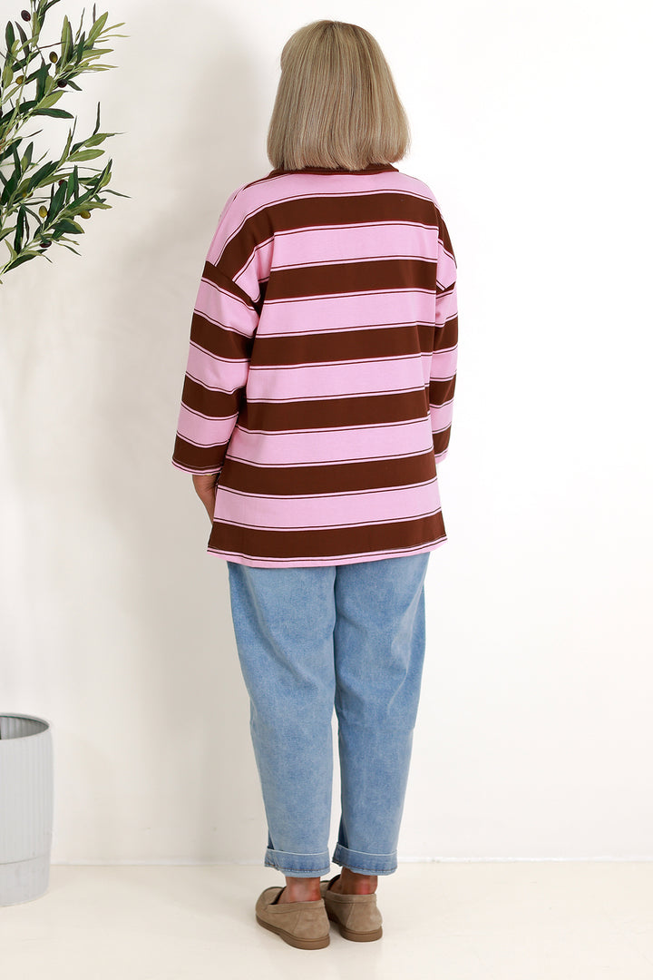 Luxe Polo Sweater 7/8 Slv | PINK & COCO