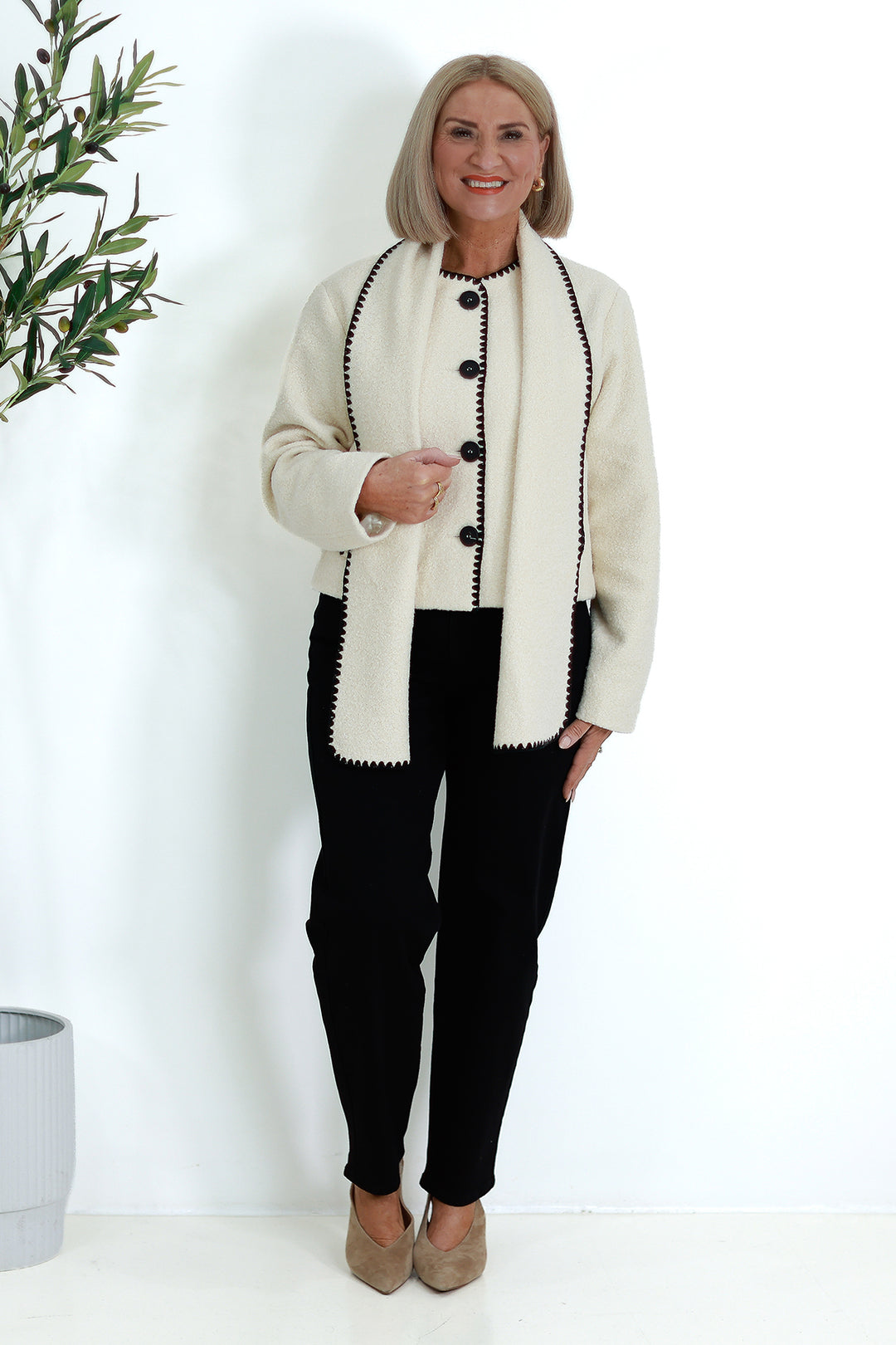 Audree Boucl'e Jacket & Scarf |  CREAM BLACK