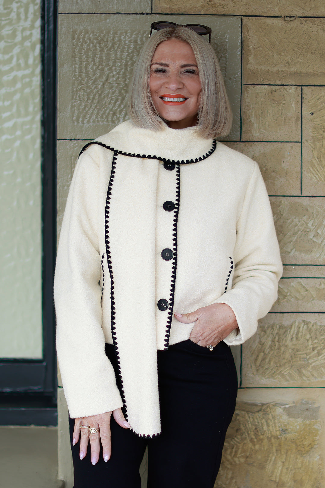 Audree Boucl'e Jacket & Scarf |  CREAM BLACK