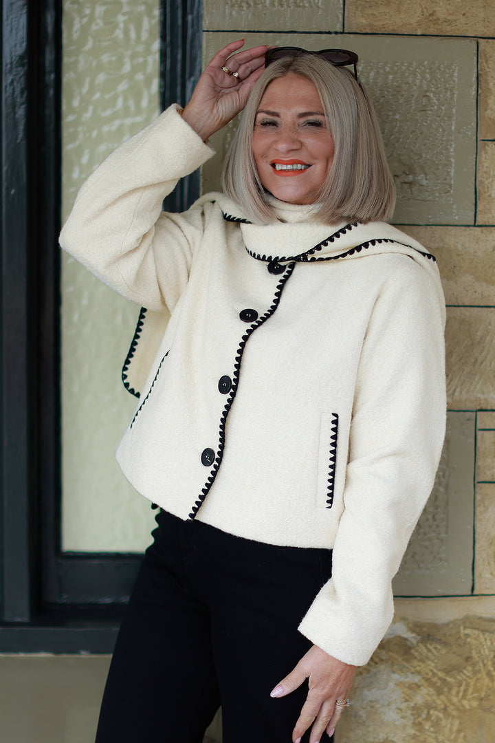 Audree Boucl'e Jacket & Scarf |  CREAM BLACK
