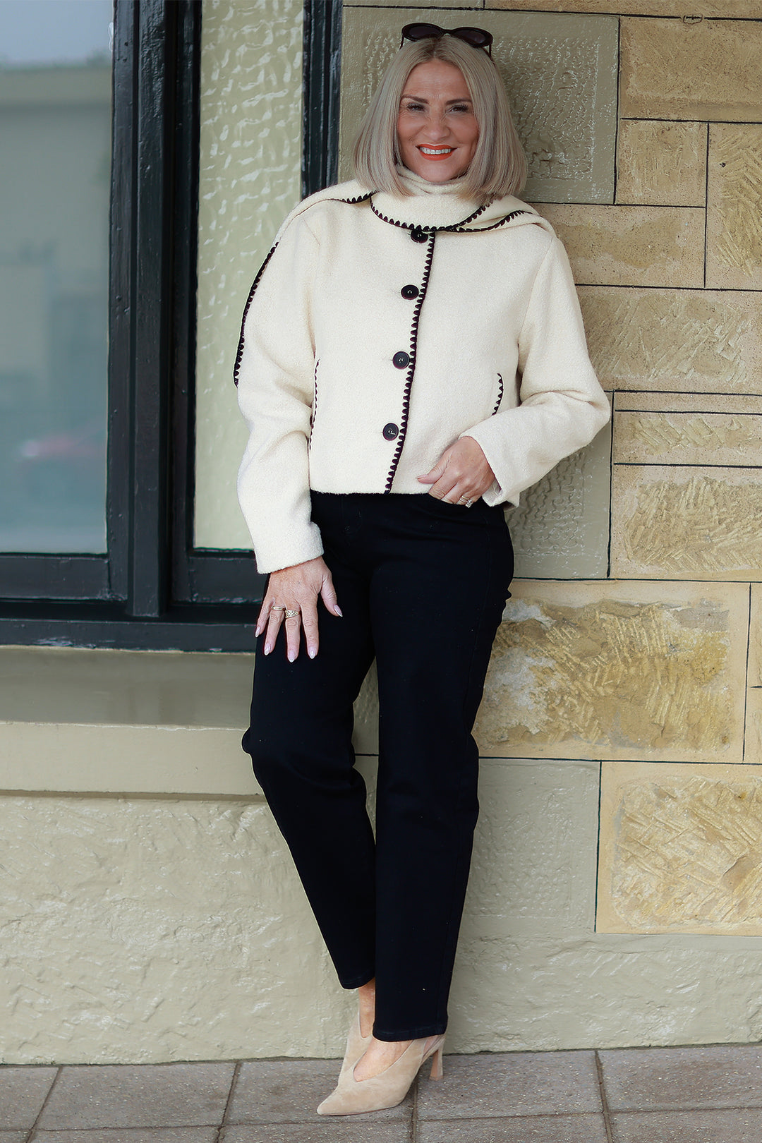Audree Boucl'e Jacket & Scarf |  CREAM BLACK