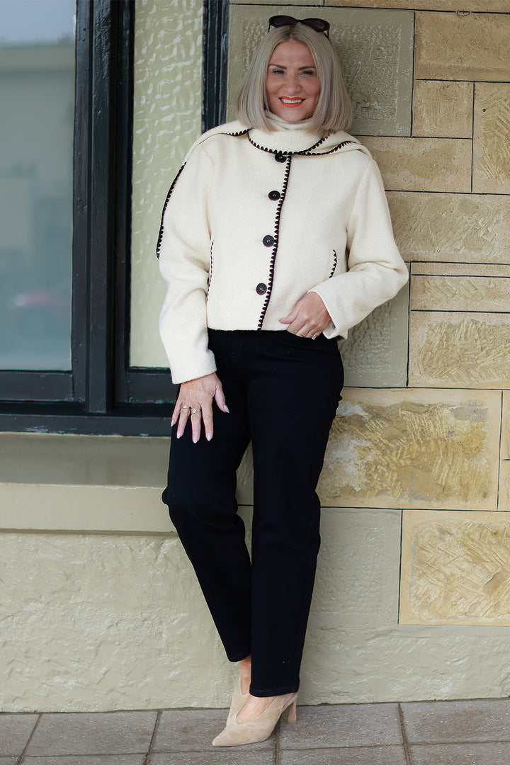 Audree Boucl'e Jacket & Scarf |  CREAM BLACK