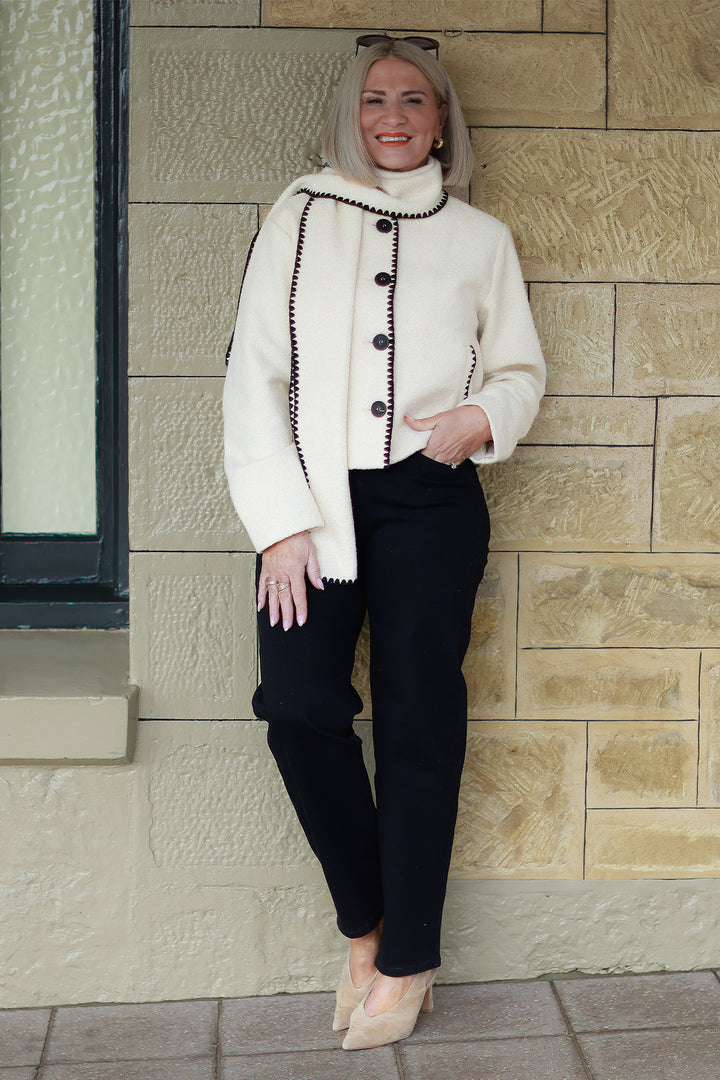 Audree Boucl'e Jacket & Scarf |  CREAM BLACK