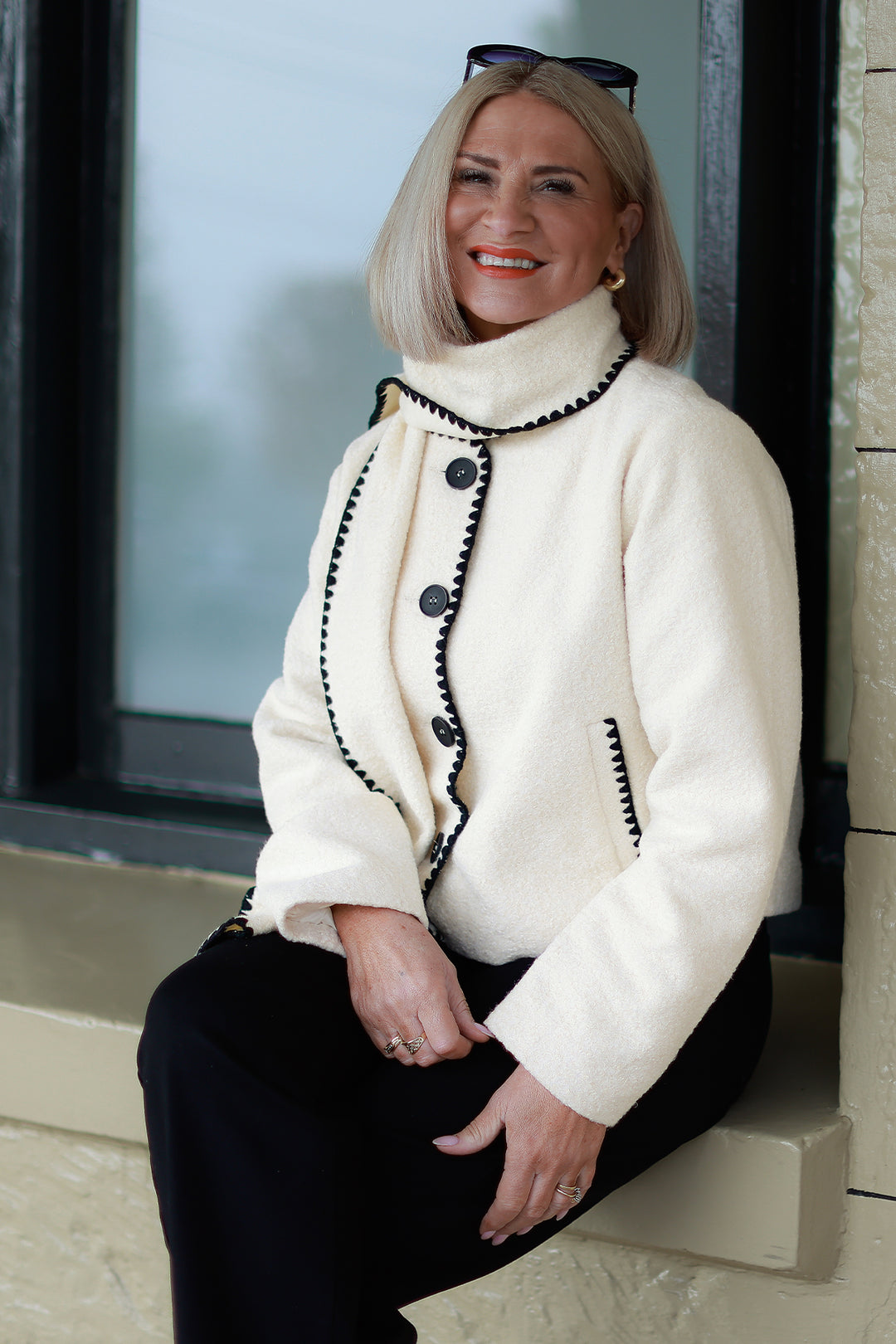 Audree Boucl'e Jacket & Scarf |  CREAM BLACK
