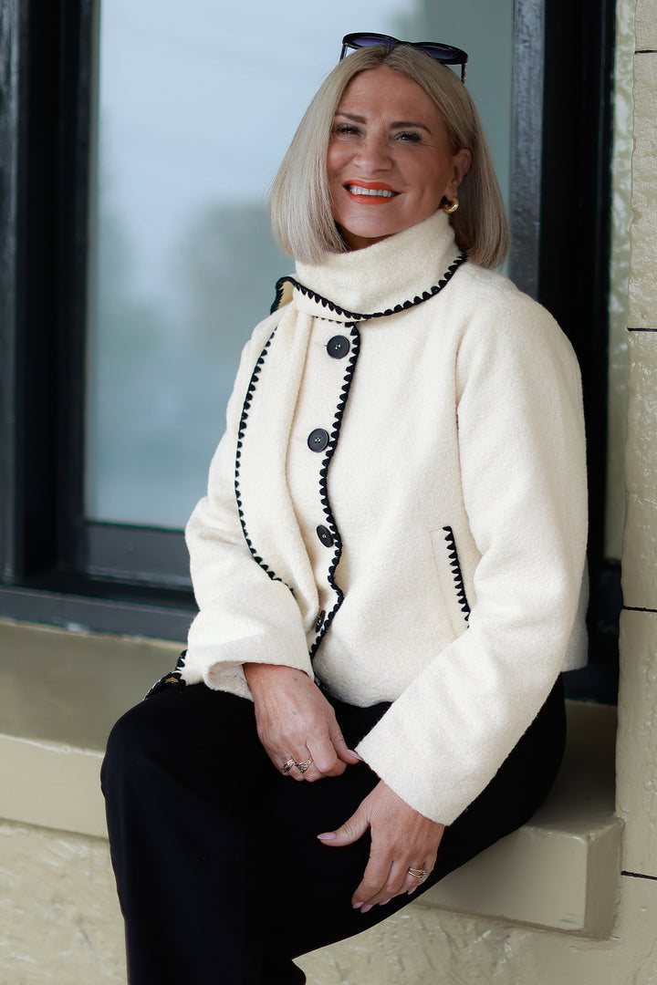 Audree Boucl'e Jacket & Scarf |  CREAM BLACK