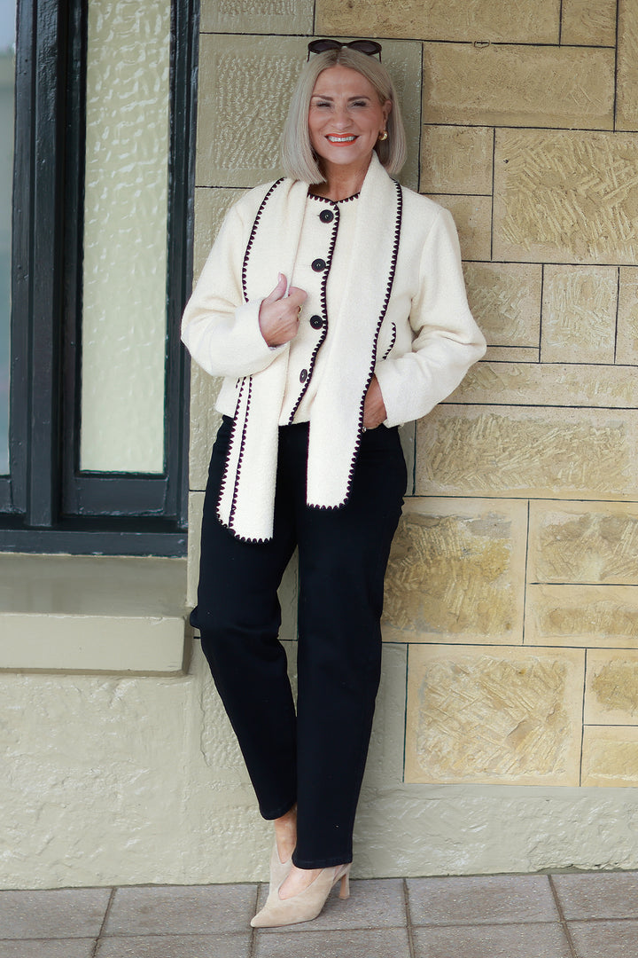 Audree Boucl'e Jacket & Scarf |  CREAM BLACK