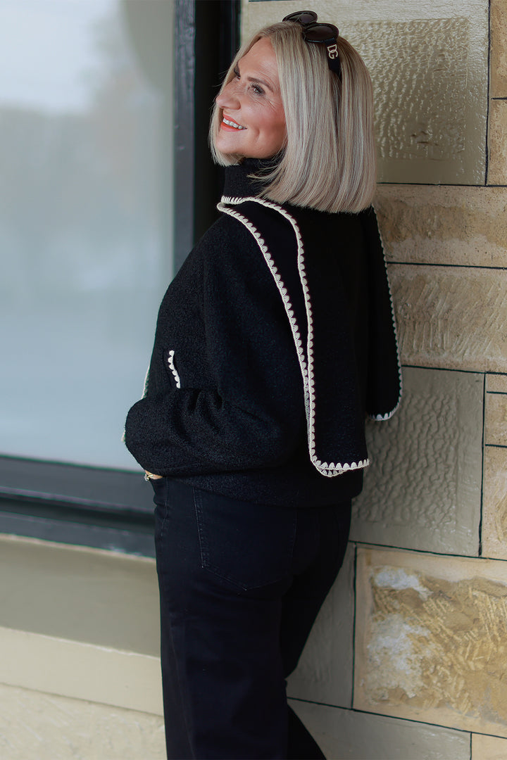 Audree Boucl'e Jacket & Scarf | BLACK & CREAM
