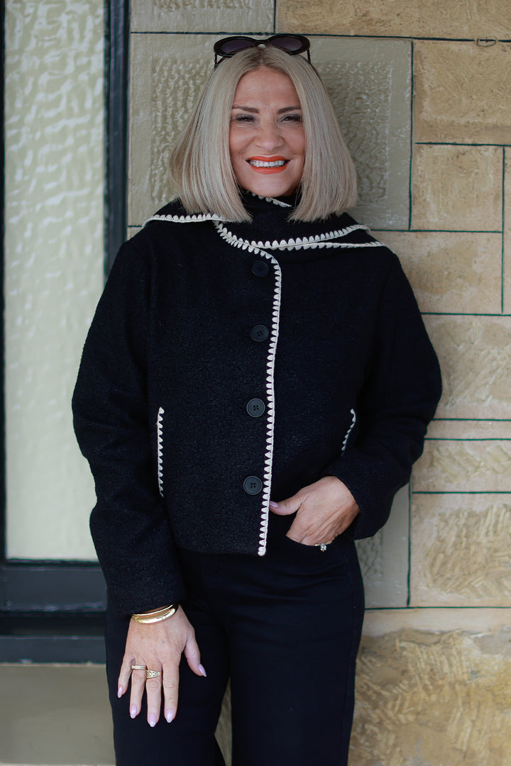 Audree Boucl'e Jacket & Scarf | BLACK & CREAM