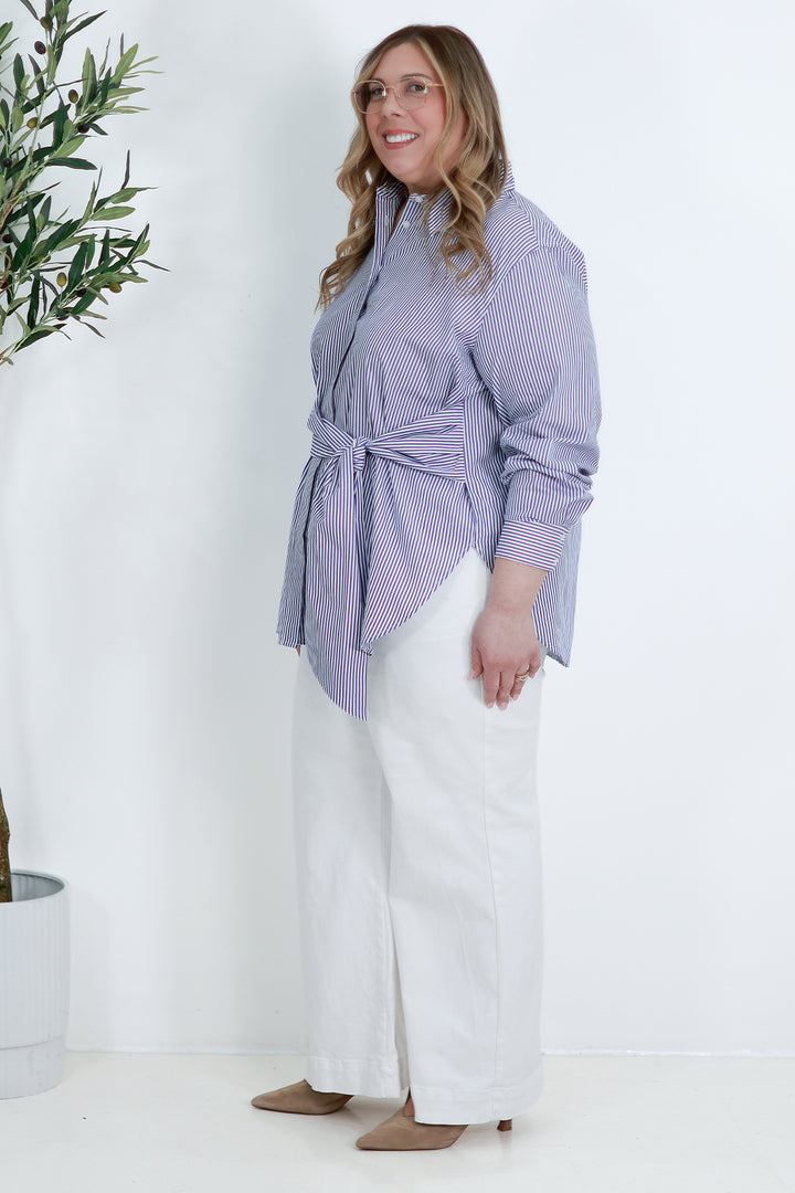 Georgina Tie Shirt | NAVY STRIPE