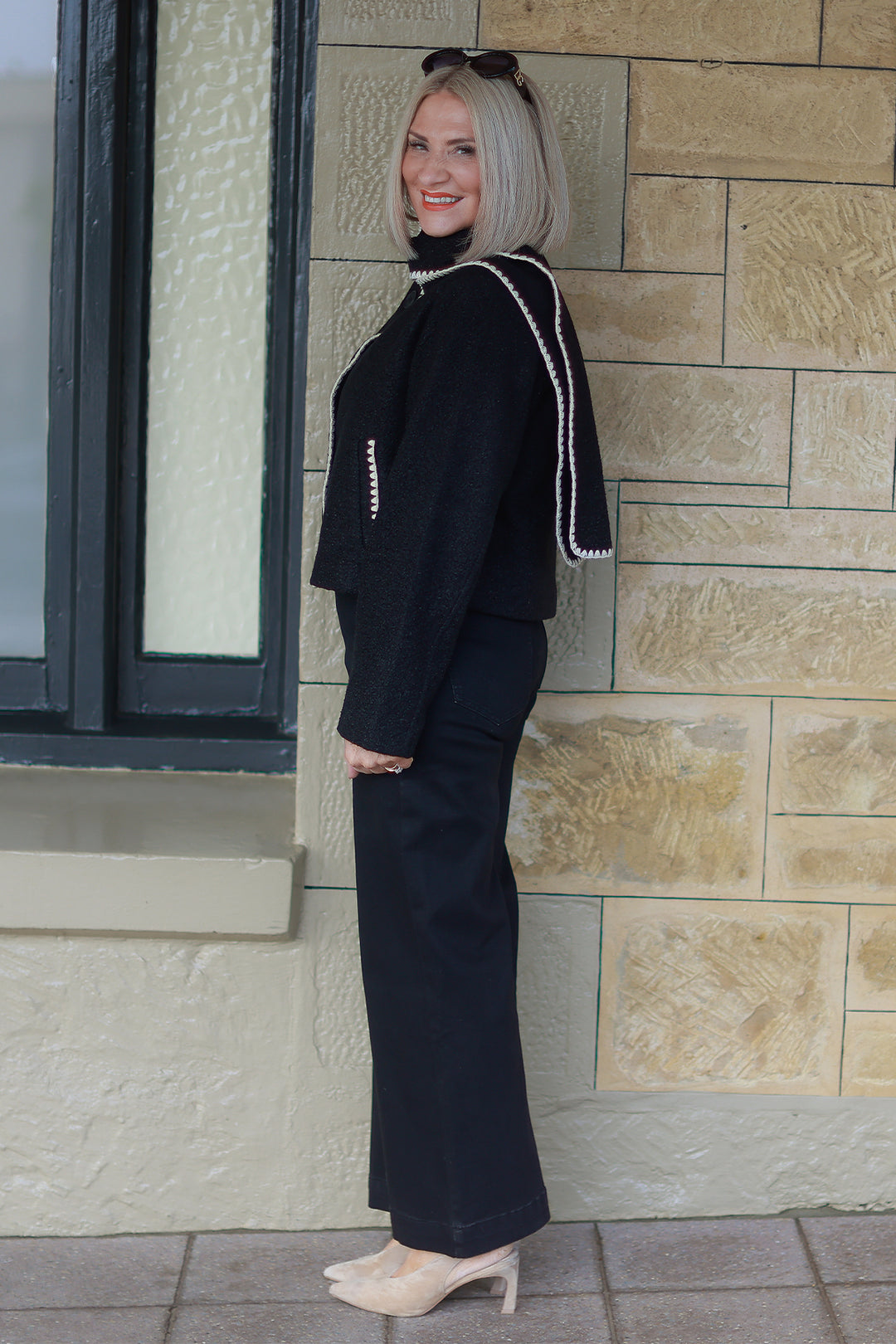 Audree Boucl'e Jacket & Scarf | BLACK & CREAM
