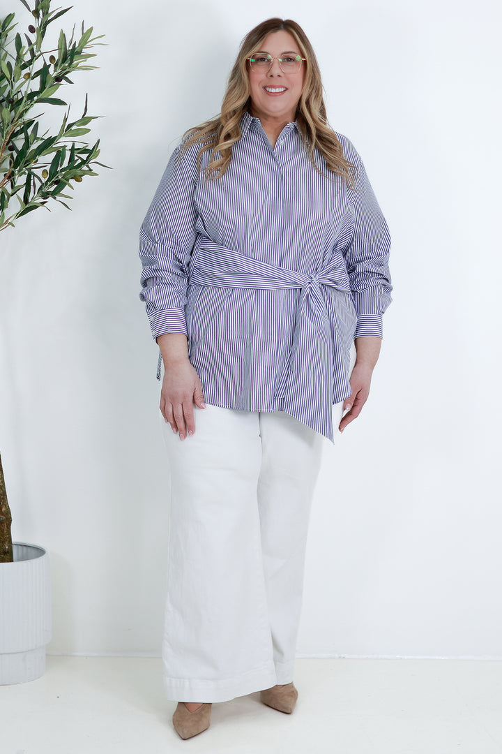 Georgina Tie Shirt | NAVY STRIPE