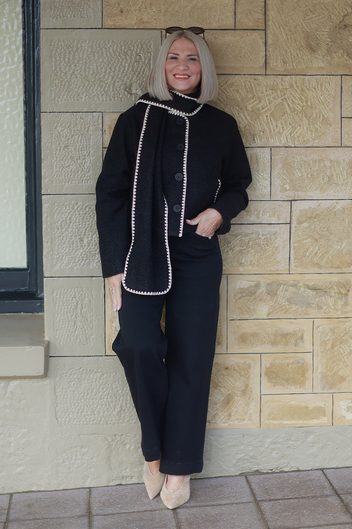 Audree Boucl'e Jacket & Scarf | BLACK & CREAM