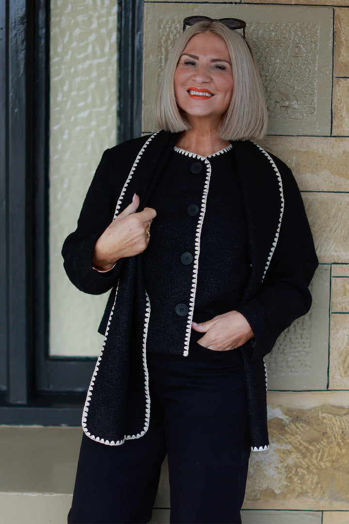 Audree Boucl'e Jacket & Scarf | BLACK & CREAM