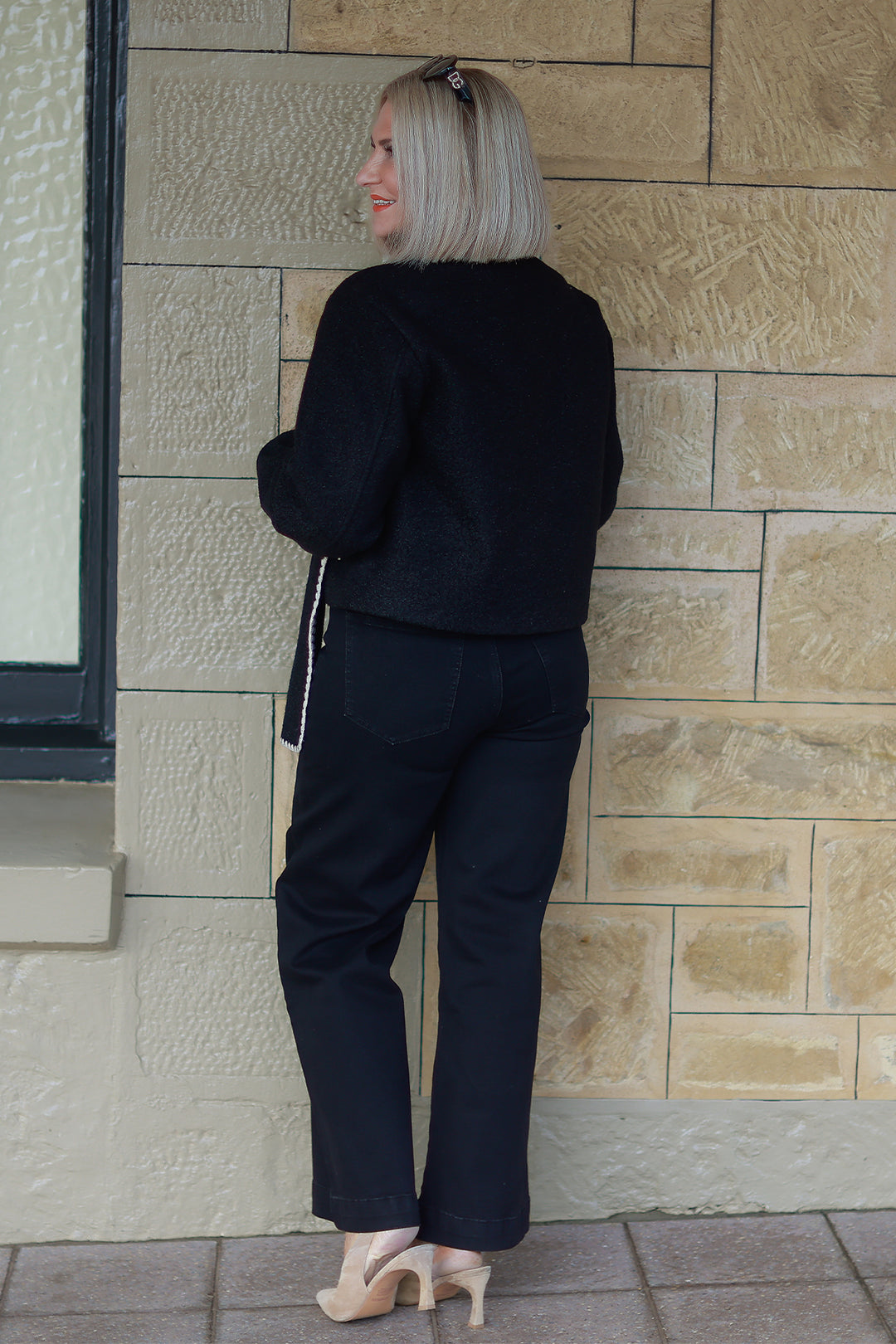 Audree Boucl'e Jacket & Scarf | BLACK & CREAM